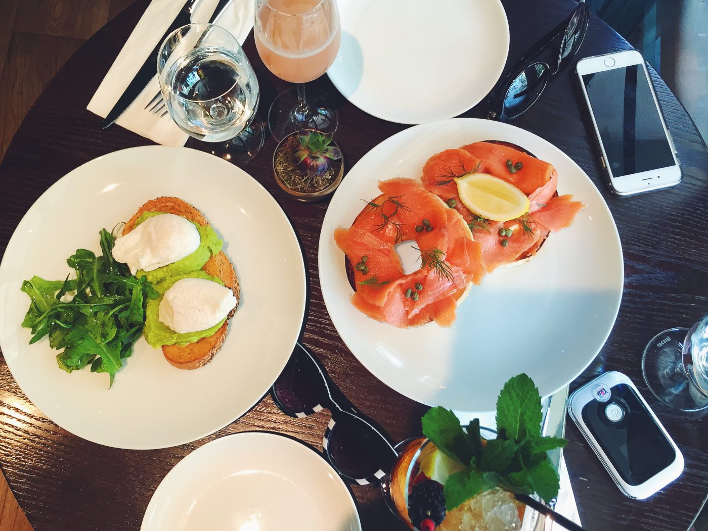 Avocado Toast and Salmon Bagel