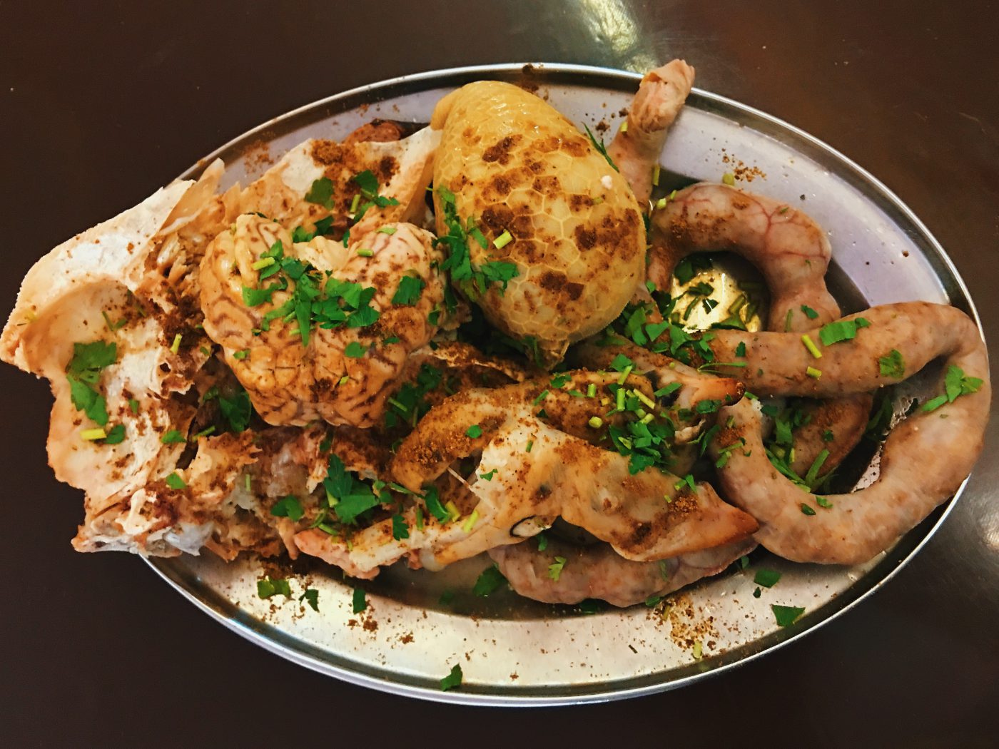 Jordanian Food: Goat brains, stomach, intestine and cheeks