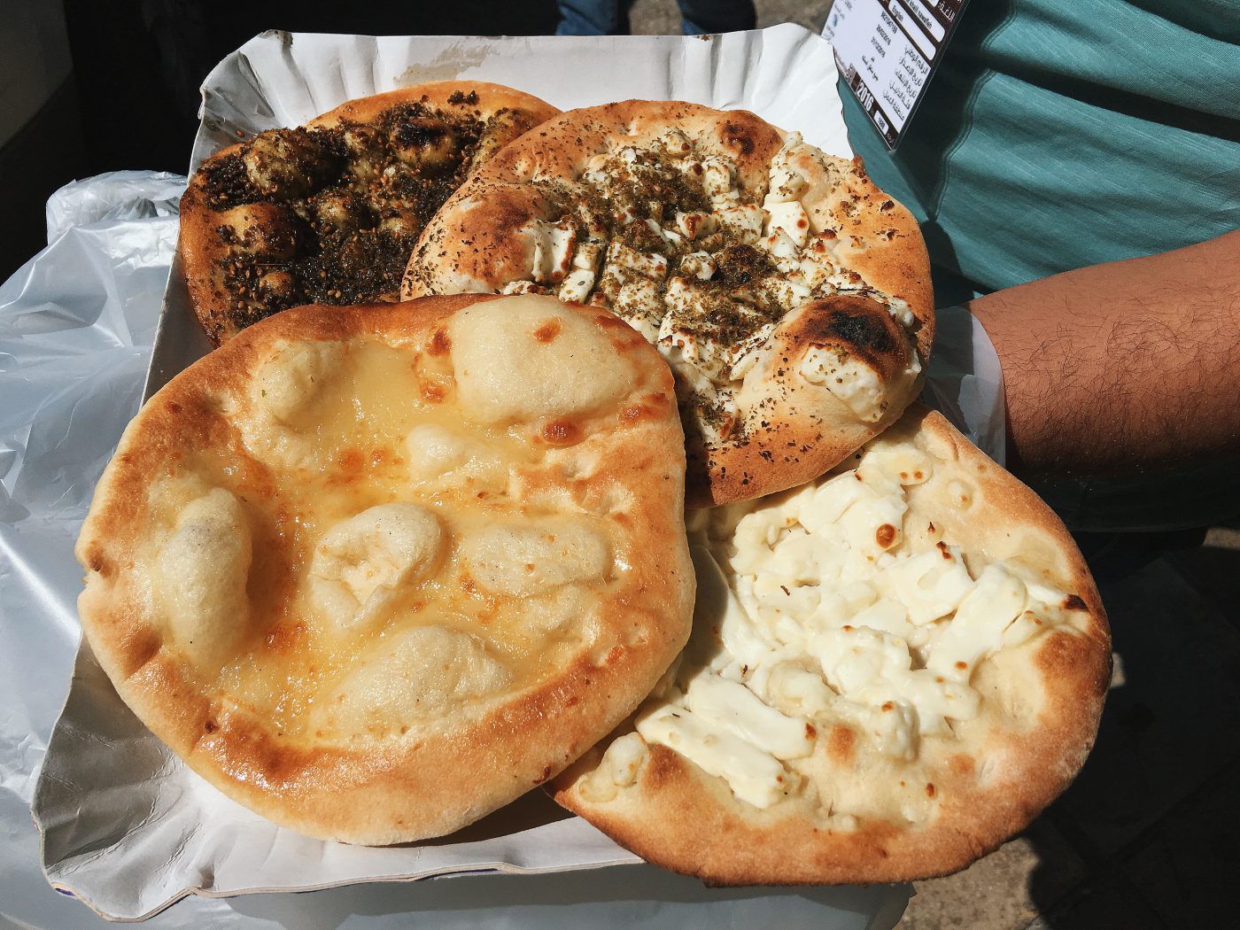 Jordanian Food: Manakish with egg, cheese and za'atar