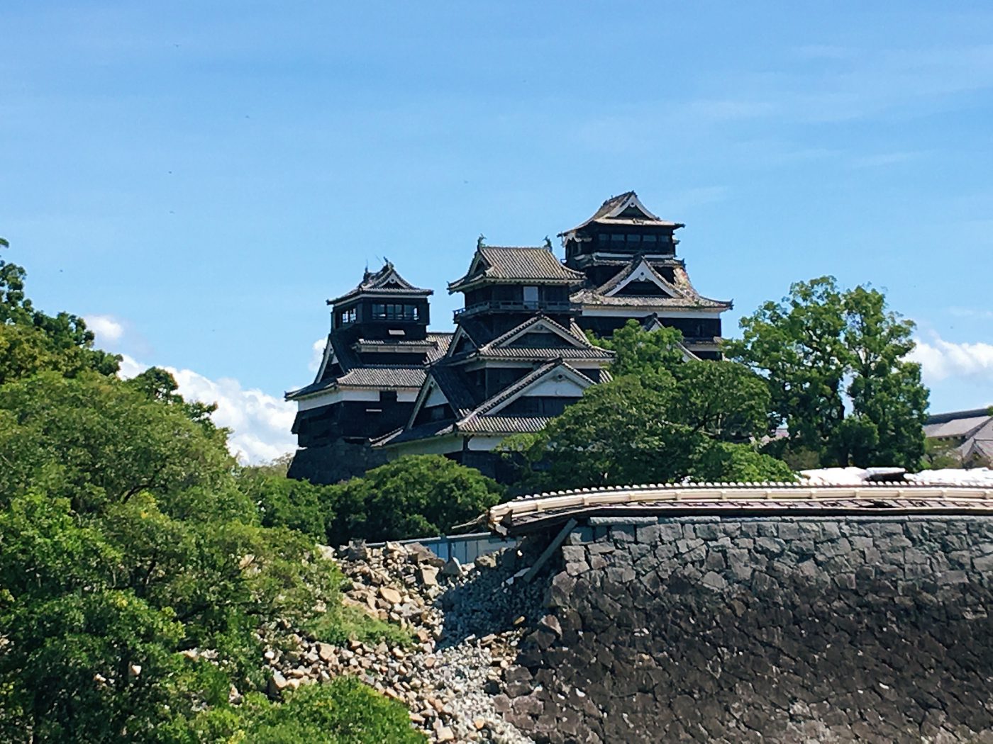 Stone wall rubbles surrounding the Kumamoto Castle