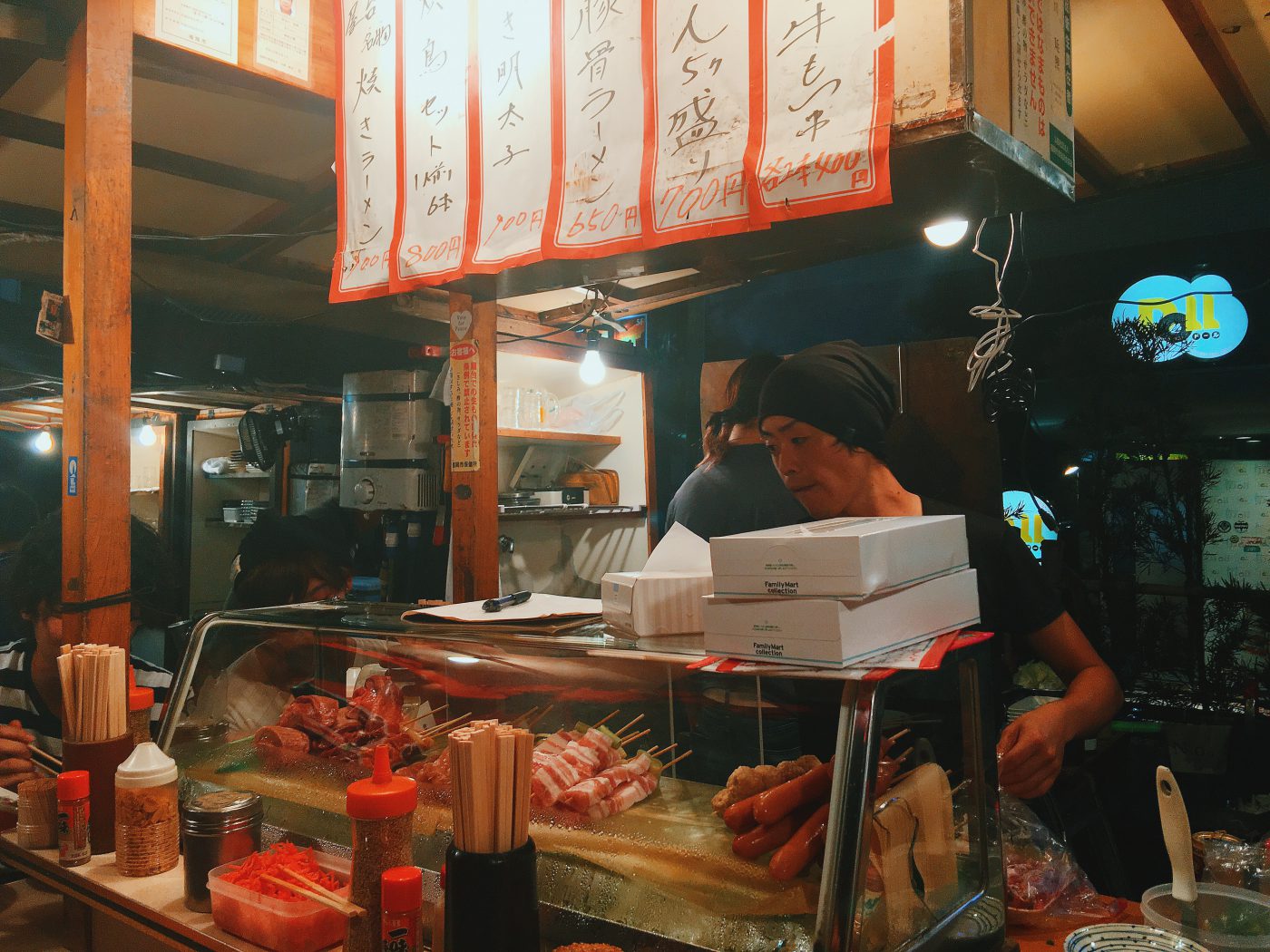 Yatai stalls are often manned by young Japanese men