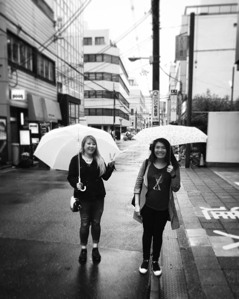 Kat and I, reunited in rainy Osaka