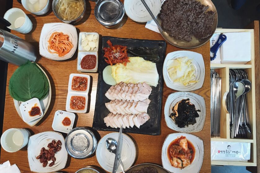 The spread at Yukjeon Hoekwan with Bossam in the middle. I love how the cutlery is hidden in a drawer in Korean restaurants!