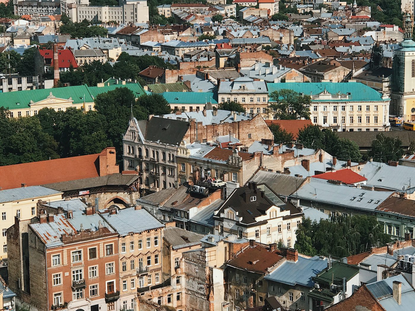 House of Legends White Trabant Car - seen from the city hall clock tower