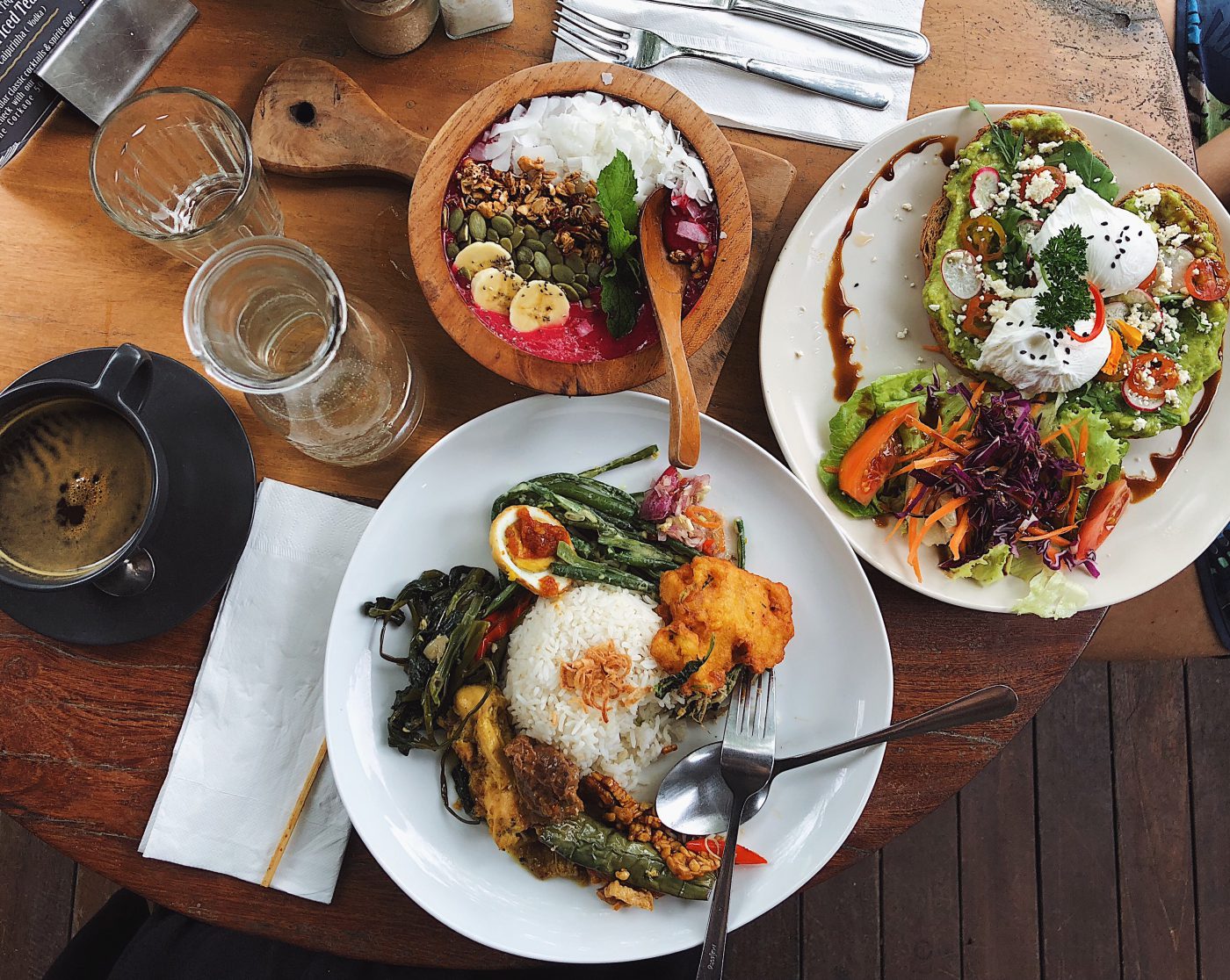 Nasi Campur, Smashed Avocado and Smoothie Bowl at Nook in Bali