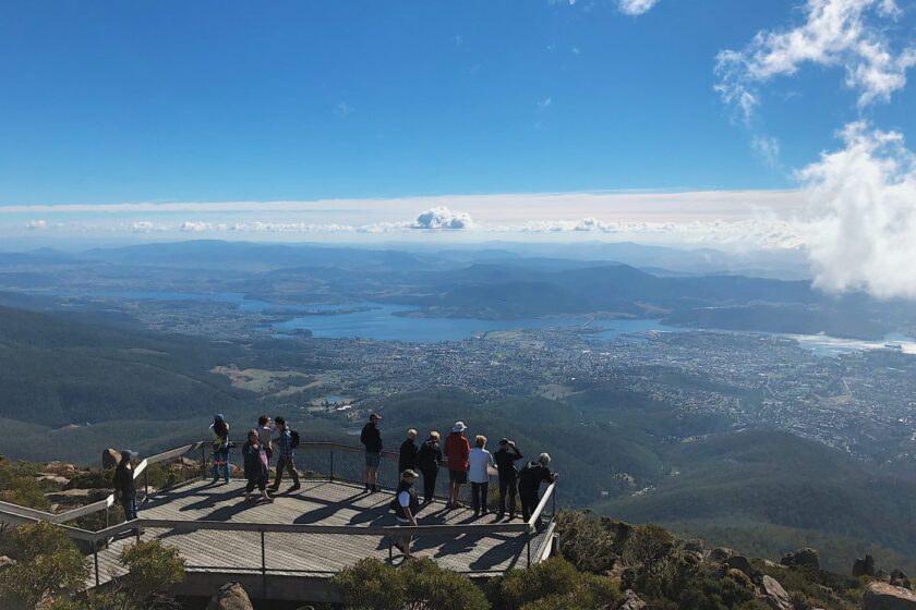 A viewing deck on top of Mount Wellington in Hobart