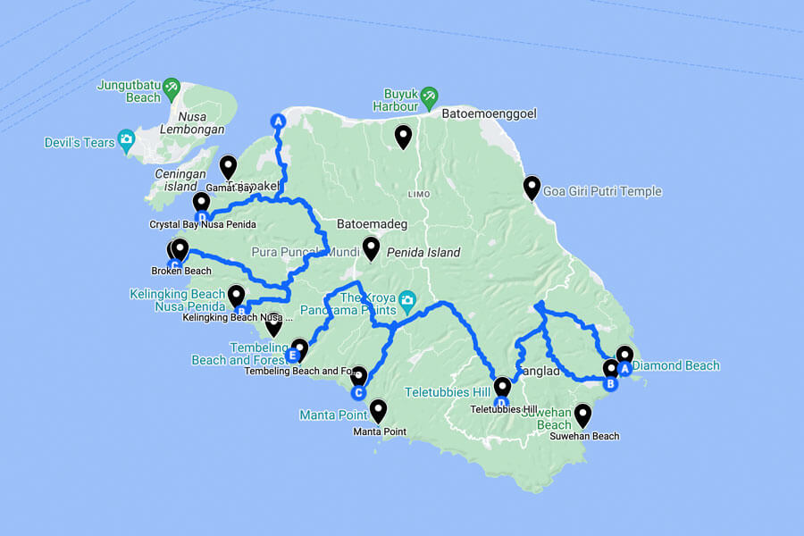 Map of Nusa Penida Attractions