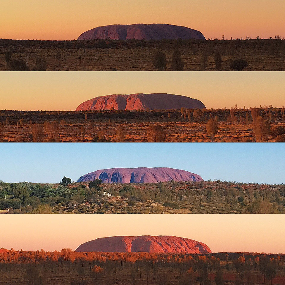 uluru at different times of the day