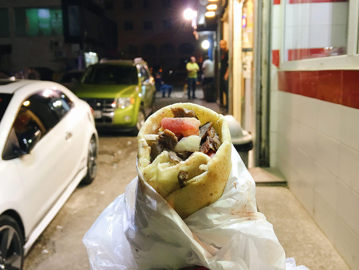 A lamb shawarma wrap at the Shawarma street in Amman