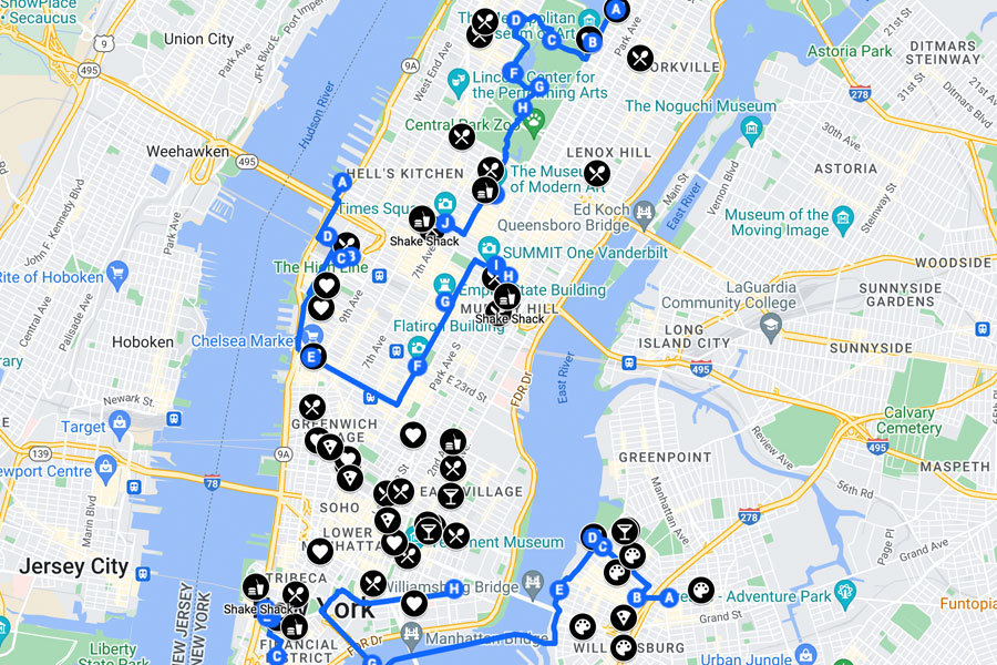 Map of NYC Itinerary