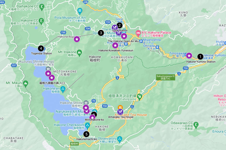 Map of Hakone Attractions