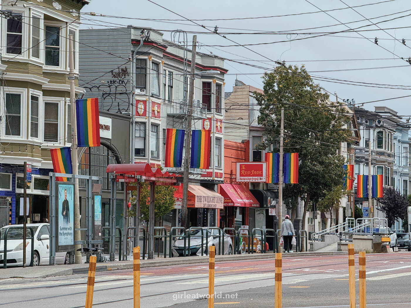Rainbow flags at the start of Castro district