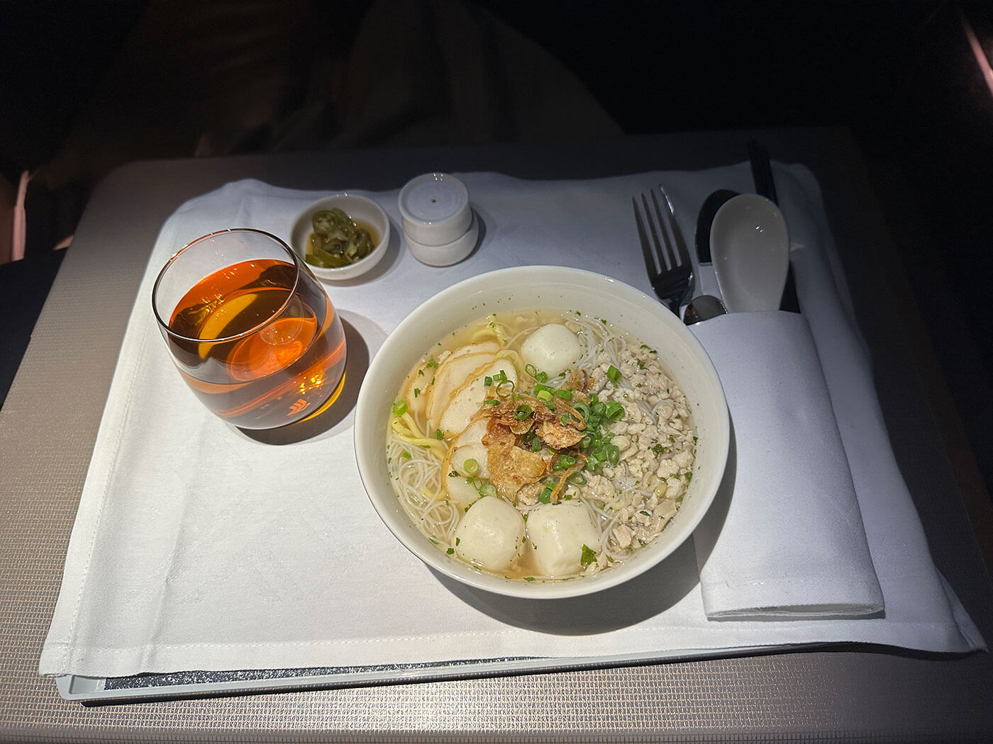 Fishball noodle at SQ Business Class