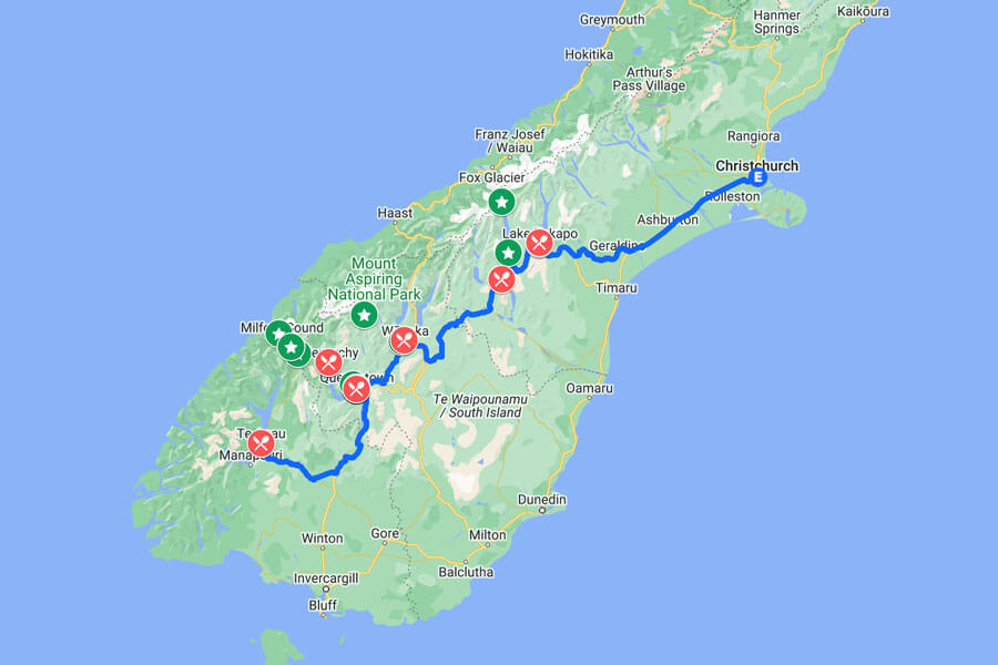 Map of New Zealand Itinerary
