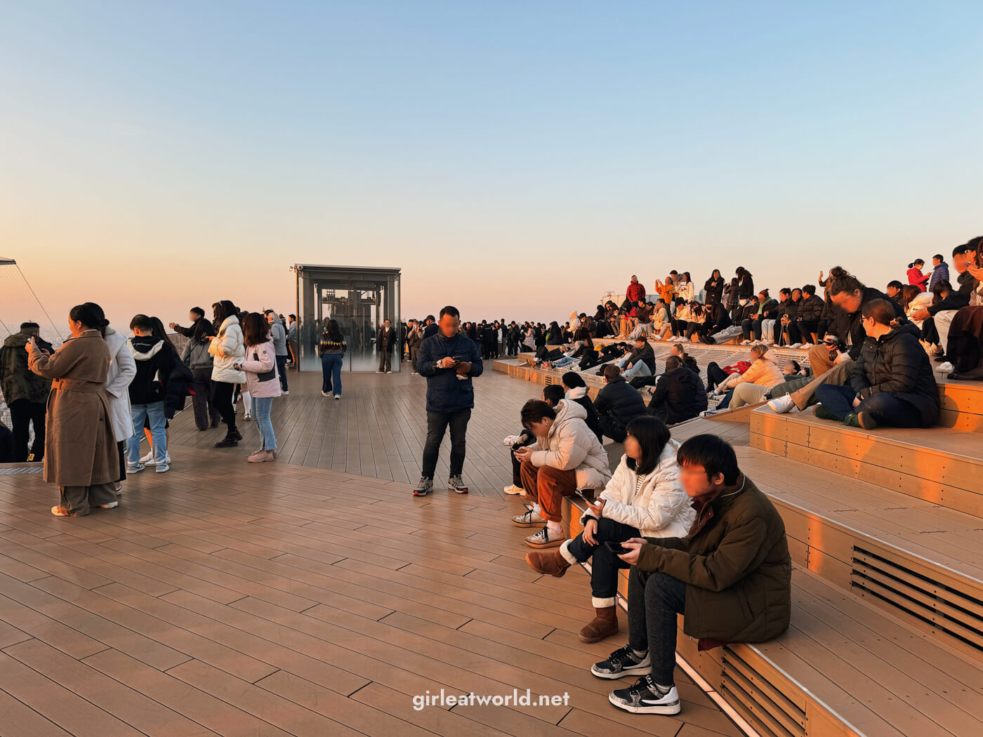 The crowd at Shibuya Sky during Sunset