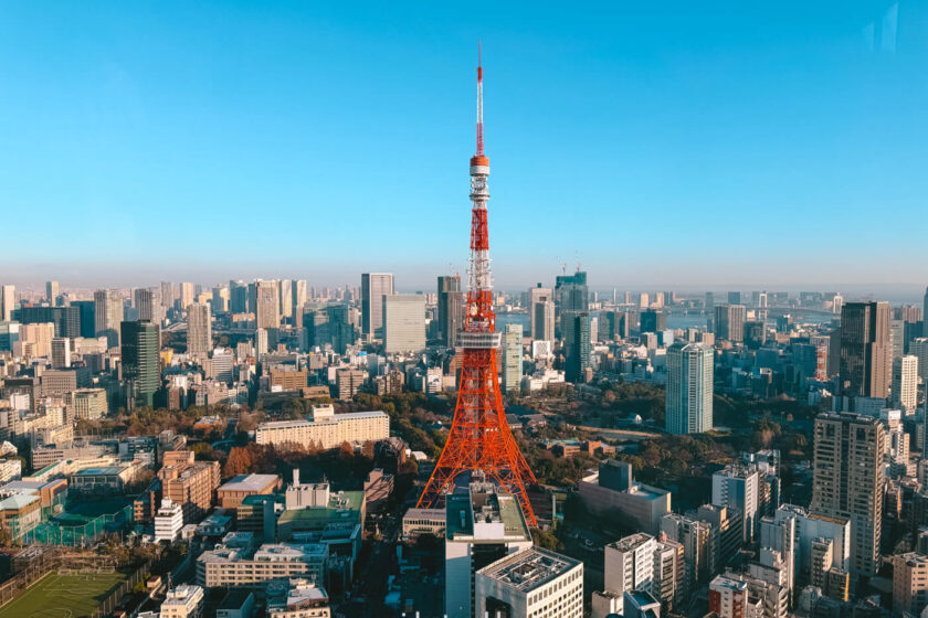 Tokyo Tower from Skylobby at Azabudai Hill