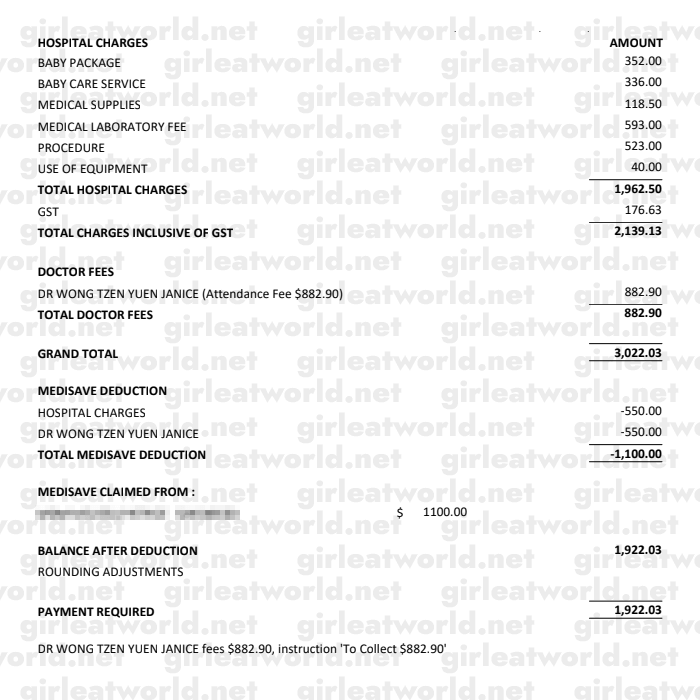 Thomson Medical Bill: Baby's Bill